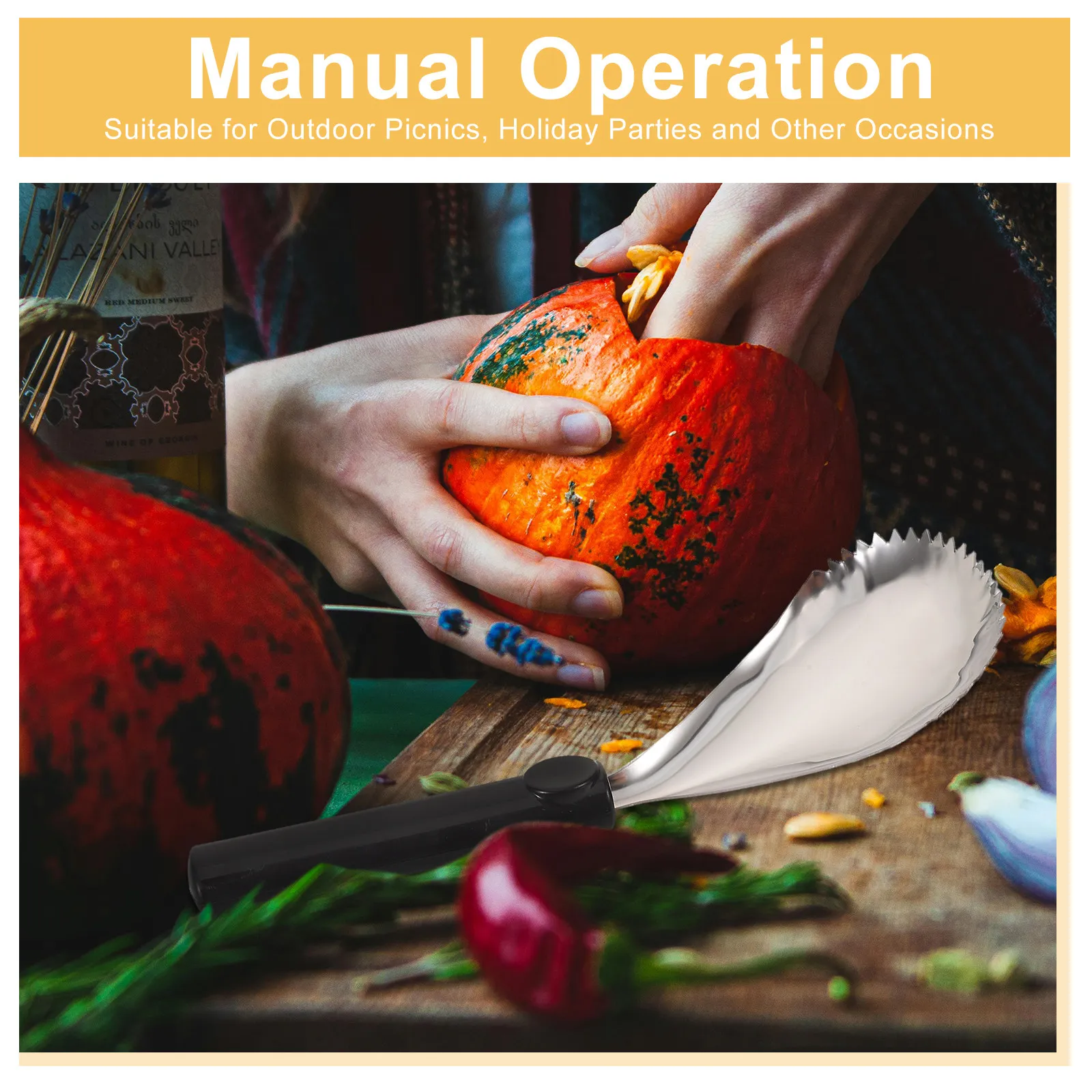 2Pcs Ergonomic Serrated Pumpkin Scraper Stainless Steel Fruit Pulp Extractor Manual Seed Remover Tool for Thanksgiving Cooking