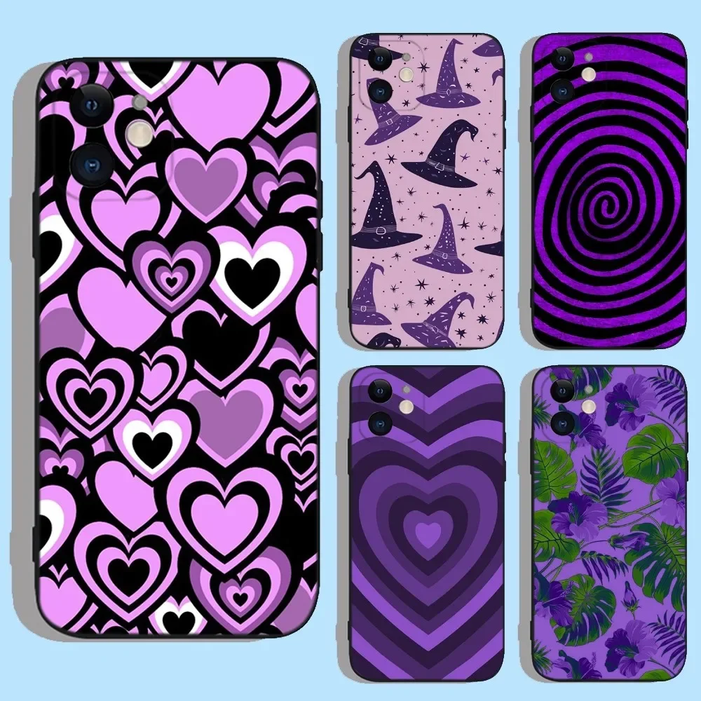 

Purple Aesthetic Hearts Stars Phone Case For iPhone 16,15,14,13,12,11,XS,XR,X,8,7,Pro,Max,Plus,mini Silicone Black Cover
