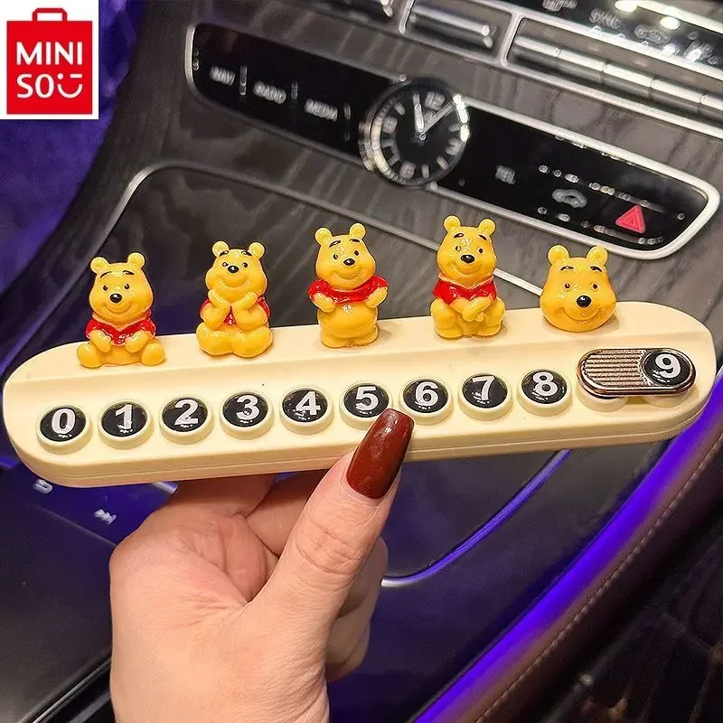 

MINISO Disney Cartoon Anime Winnie the Pooh Car Temporary Parking Number Plate Car Concealed Center Console Accessories