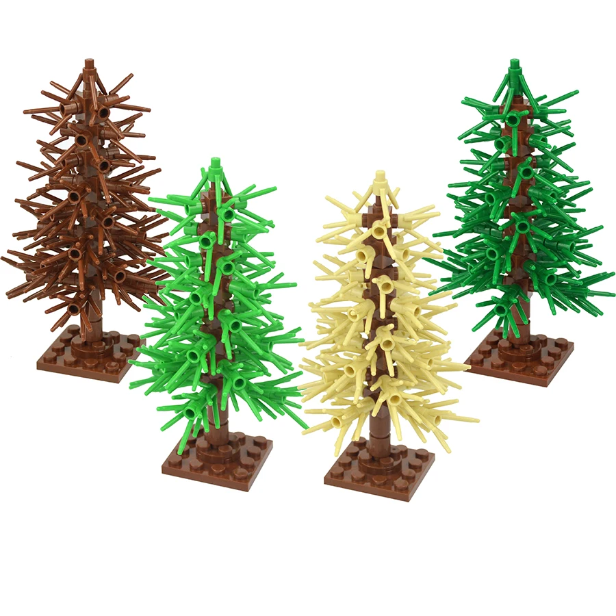 MOC Cedar Tree Model Green Scenery Landscape Building Blocks MOC City Street Scene Pine Plants Decoration Bricks Kid Toy Gifts