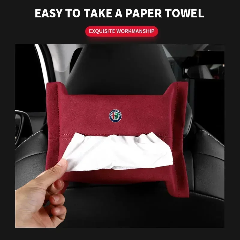 Car Logo Tissue Box Paper Storage Bag Organizer Accessories For Alfa Romeo 159 147 Giulietta Stelvio 4C MITO 156 Giulia GT