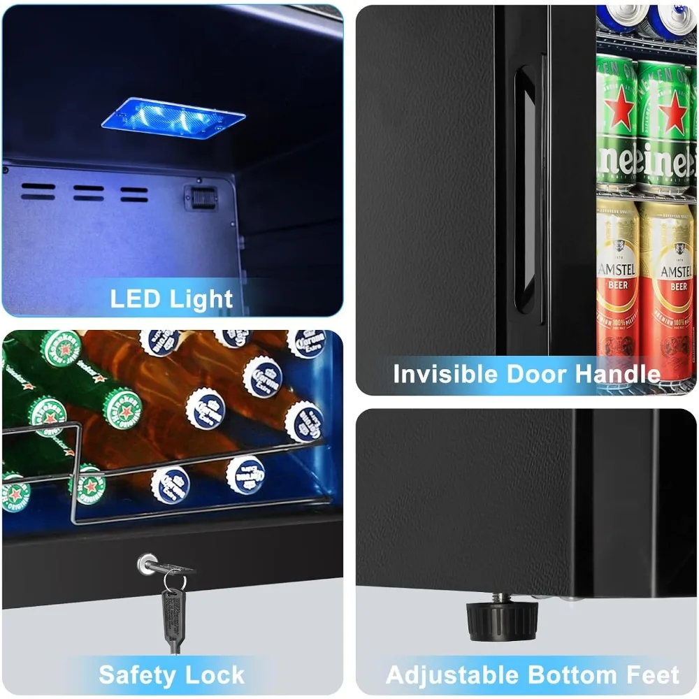 126 علبة تبريد المشروبات مع باب زجاجي |   ثلاجة بيرة مشروبات صغيرة قائمة بذاتها |   ذاكرة درجة الحرارة، باب غير مرئي