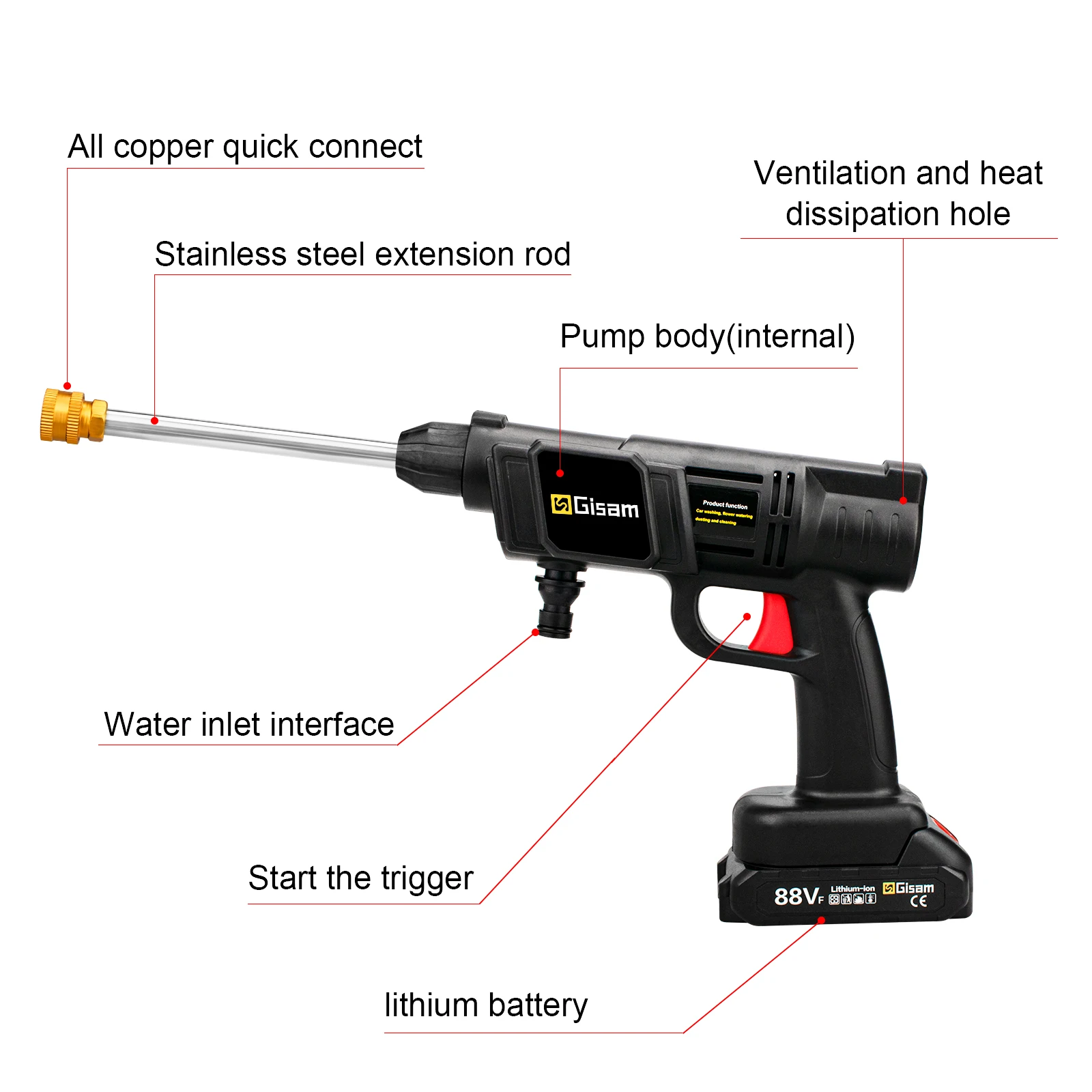 Electric High Pressure Washer Gun 6 In 1 Cordless Car Washing Spray Gun for Makita 18V Battery Garden Cleaning Gun Power Tool