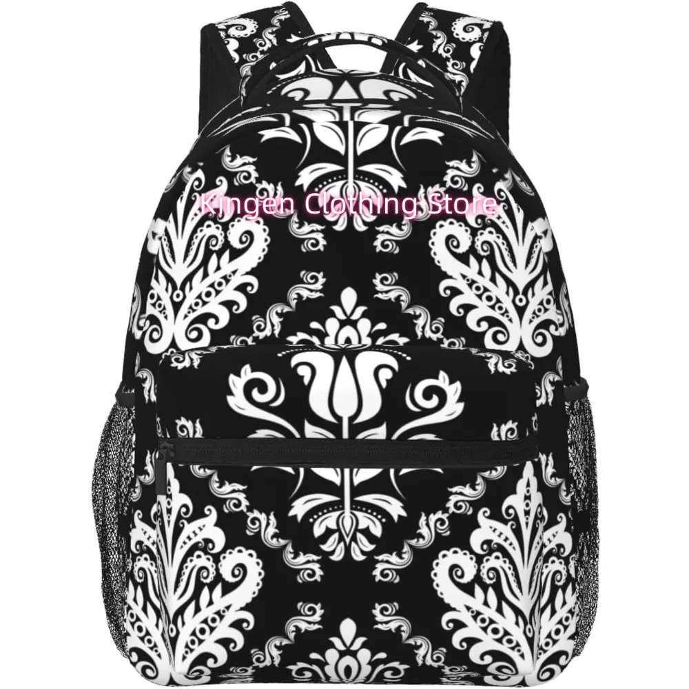 

White Flower Tribal Style Lightweight Laptop Backpack Lightweight Multipurpose Travel Casual Daypack Unisex College Backapcks