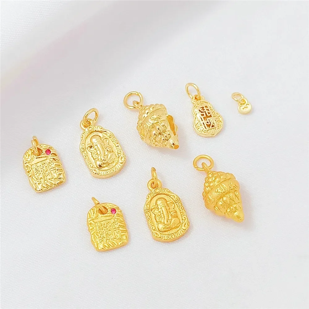 

18K Sand Gold Conch Pendant, Gold Auspicious Conch Buddha Niche, Conch Pendant Bead String, Star and Moon Bodhi Accessory