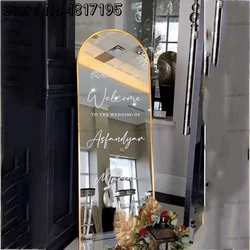 Señal de entrada de bienvenida árabe, calcomanía de vinilo con nombres franceses personalizados, pegatina musulmana para espejos, decoración de boda, boda de compromiso moderna