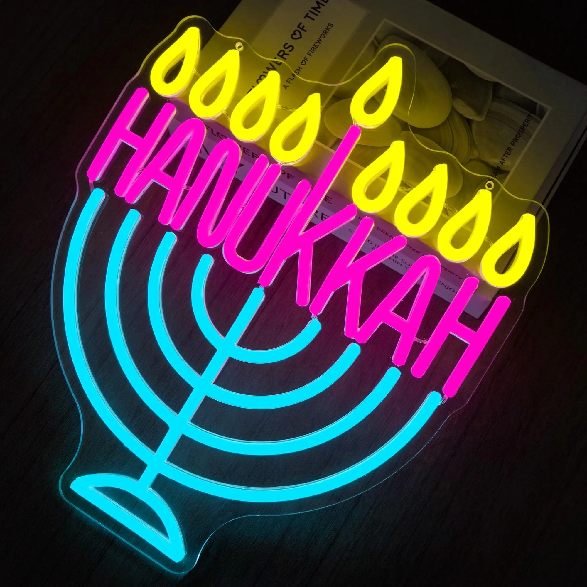 Hanukkah sinal de néon para decoração de parede com interruptor regulável alimentado por usb menor led light up sinal para presentes de casa de férias judaicas