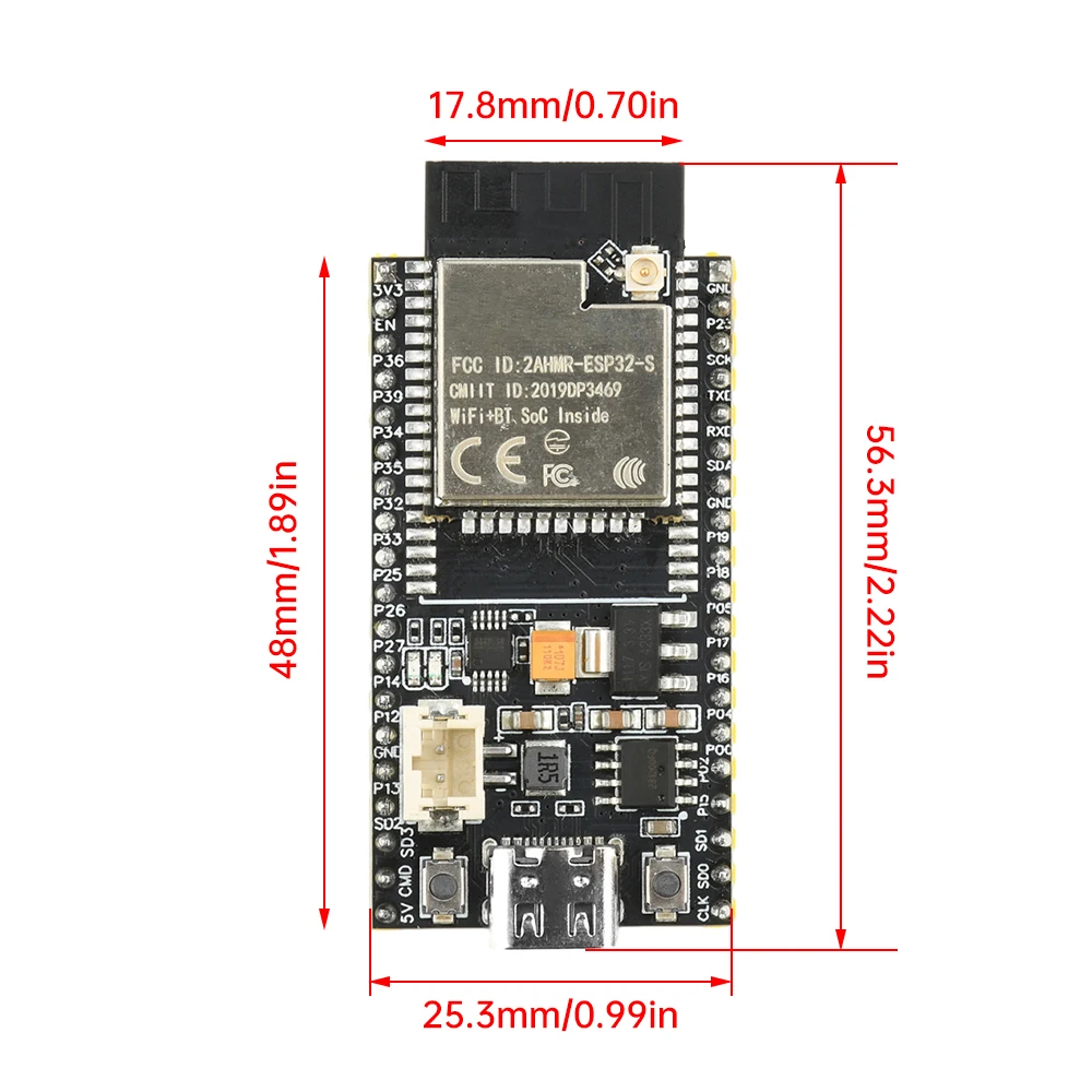 ESP32 WIFI Entwicklungsboard 2.4G mit Batterieschnittstelle, integriertem ESP32-S Modul, externer IPEX-Antenne und Typ-C-Schnittstelle – Detail 5