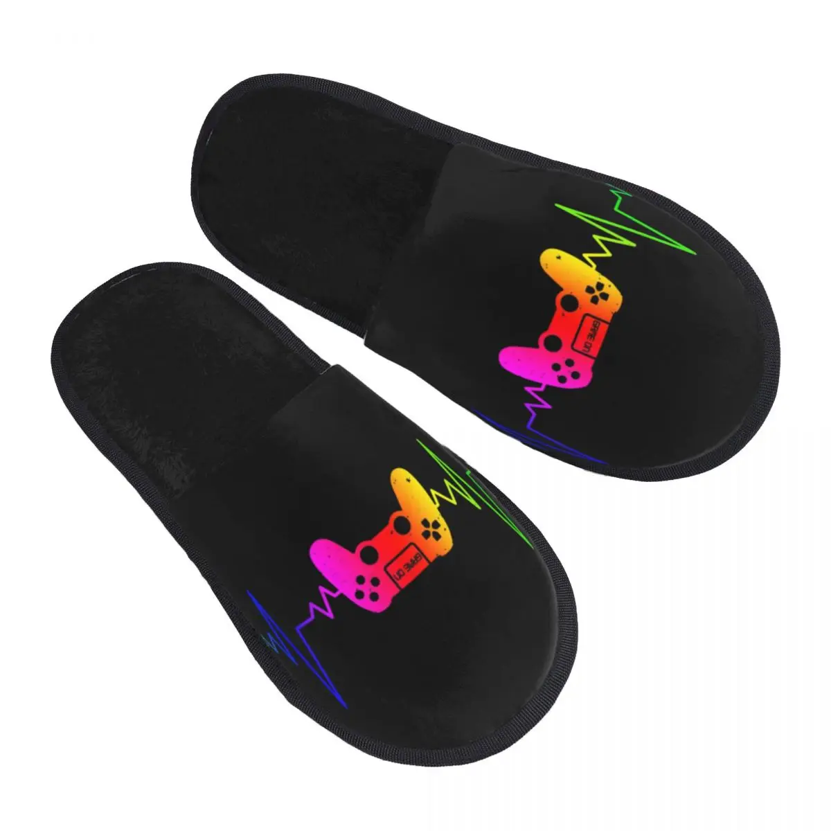 Zapatillas de casa de juegos personalizadas para mujer, controlador de videojuegos, Heartbeat, invitados, Spa, Gamer