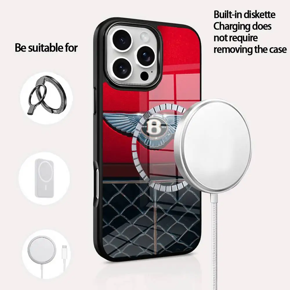 

B-Bentley Phone Case For IPhone 16 15 14 13 12 11 Pro Max Plus Mini Magsafe Mirror Wireless Magnetic Cover