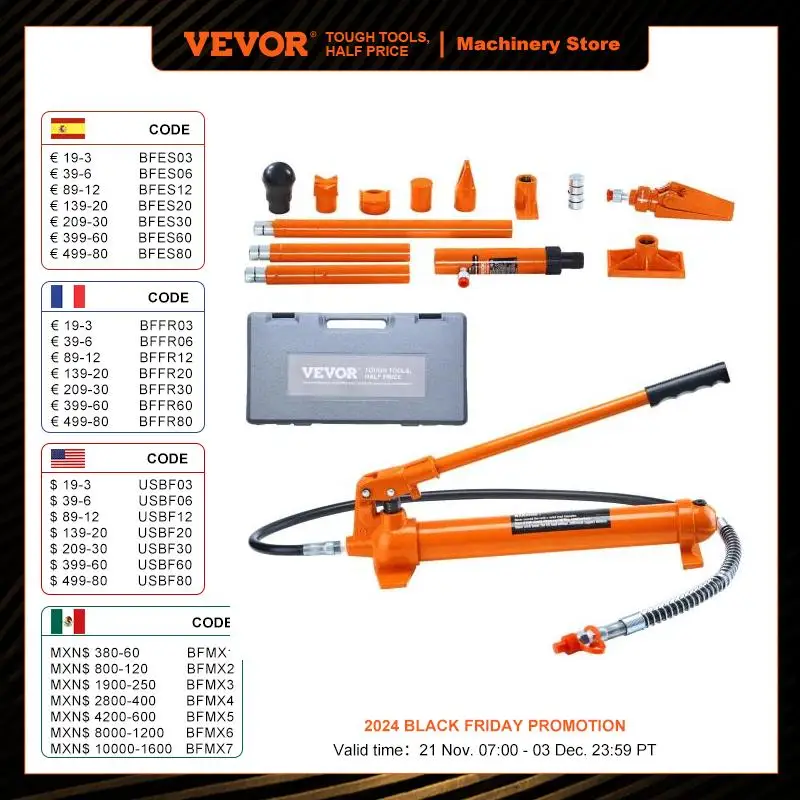 VEVOR 12 Ton Porta Power Kit Portable Hydraulic Jack with Oil Hose Auto Body Frame Repair Kit with Storage Case for Car Repair