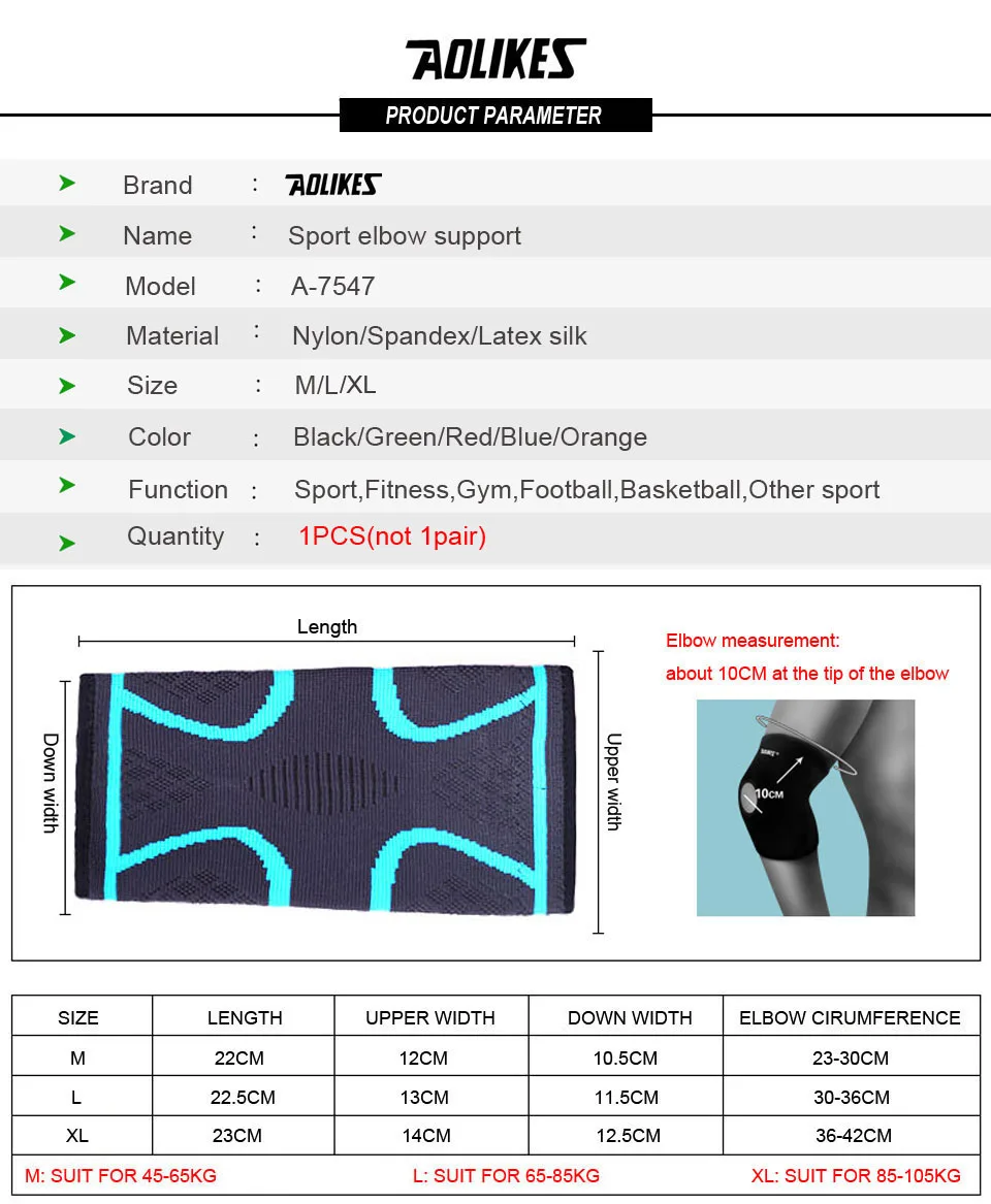 AOLIKES 1PCS Ellenbogen Unterstützung Elastic Gym Sport Ellenbogen Schutz Pad Absorbieren Schweiß Sport Basketball Arm Hülse Ellenbogen Klammer – Detail 2