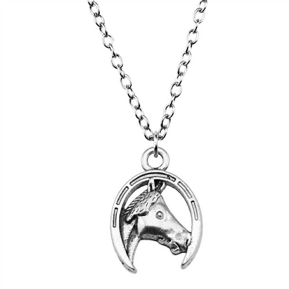 1pcs Horse And Horseshoe Man Necklace Car Pendant Jewelry For Men Wholesale Chain Length 43+5cm