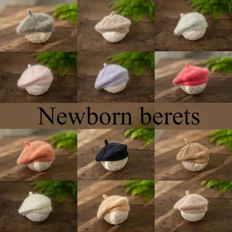 

Newborn Photography Accessories Infant Cute Solid Color Hand-knitted Crochet Berets Mohair Bonnet Hats Baby Photoshoot Props