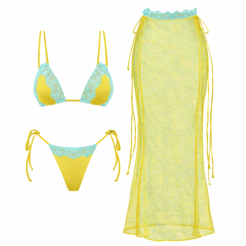 New 3Pcs Crochet Bikini Women Swimsuit Sexy Swimwear Halter Biquini Push Up Swim Suit Strappy Bodysuit Female Bathsuit Beachwear