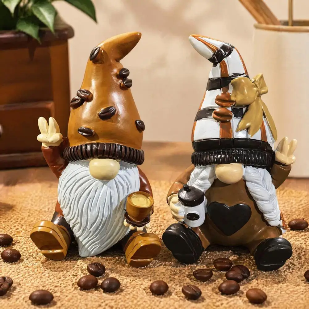 Coffee Bar Decor Cafe Soft Furnishings Mini Resin Coffee Gnome Ornaments Sitting Bean Goblin Figurines Cute Kitchen for Tabletop