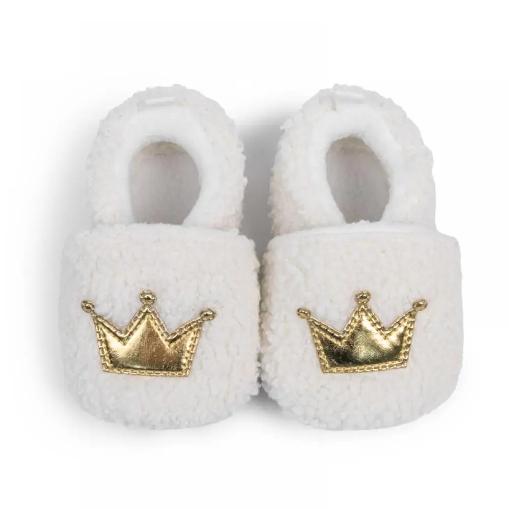 Winter New Newborn Baby's First Day Walking Shoes with Crown Pattern That Will Not Fall Off Shoes, Baby Soft and Warm Fur Shoes