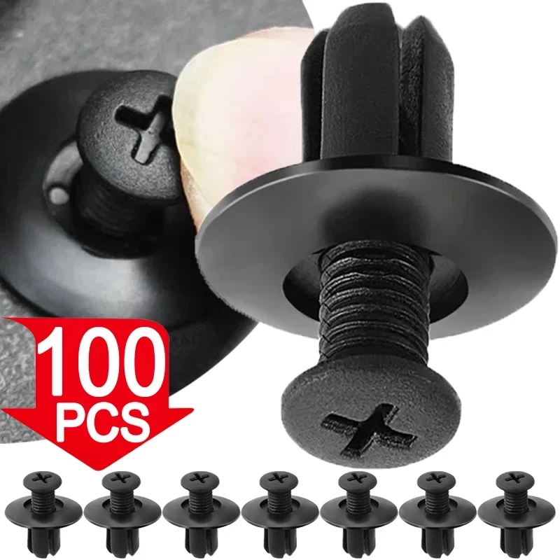 5/100X 8mm Hole Door Rivet Plastic Clip Fasteners Black Cars Lined Cover Barbs Rivet Auto Fasteners Retainer Push Pin Clips To 