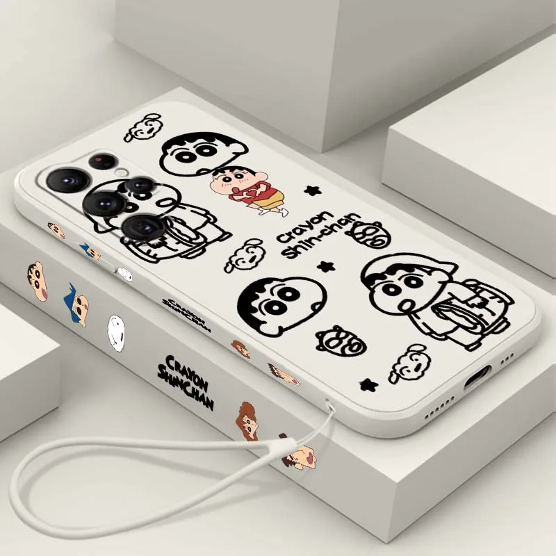 

Cartoon C-Crayons S-Shin-chans For Samsung Galaxy S26 S25 S24 S23 S22 S21 S20 Pro Edge Ultra Plus FE Liquid Left Rope Phone Case