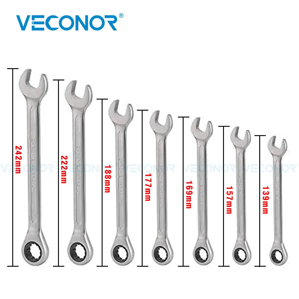 7Pcs Keys Ratchet Wrench Set Hand Tool Matte Finish with Roll-up Storage Pouch