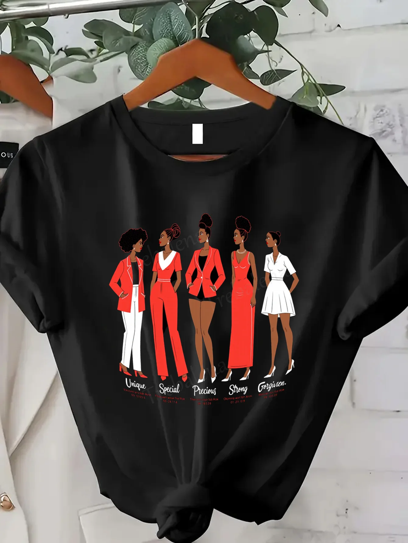 

Women T-shirt Black T-Shirt with Empowering Black Women Art, Unique Strong Gorgiven Design
