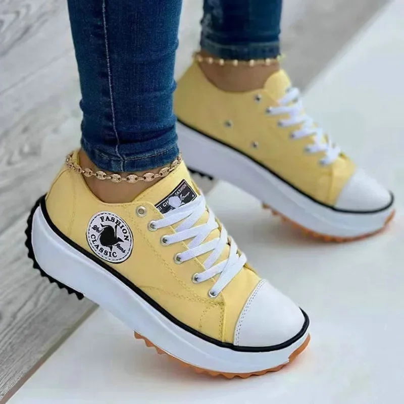 Neue Damen-Sneaker mit Muster aus Canvas, Damen-Freizeitschuhe, flache Schnürschuhe, Zapatillas Mujer, Chaussure Femme – Detail 4