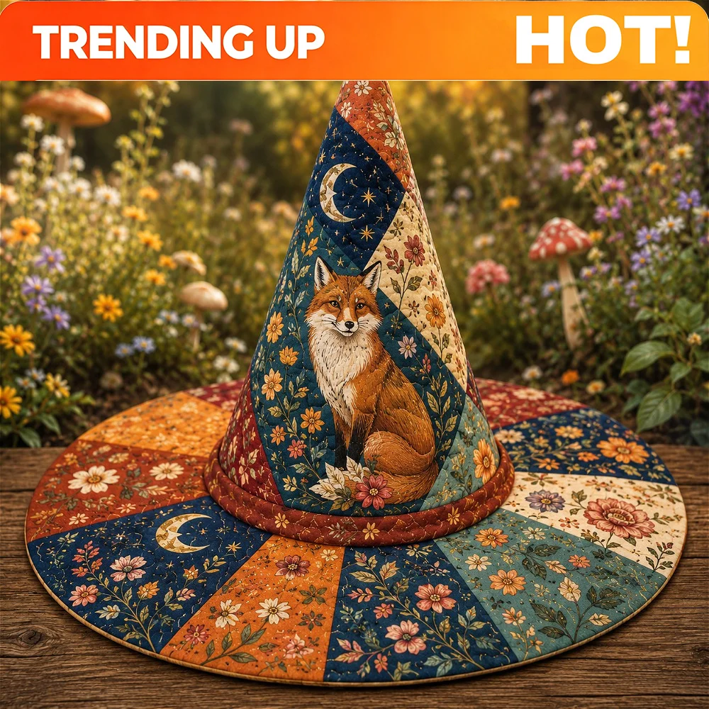 Customization Orange And Blue Printed Quilted Witch Hat, Lightweight, Durable, High Color Fastness, Suitable For All Kinds