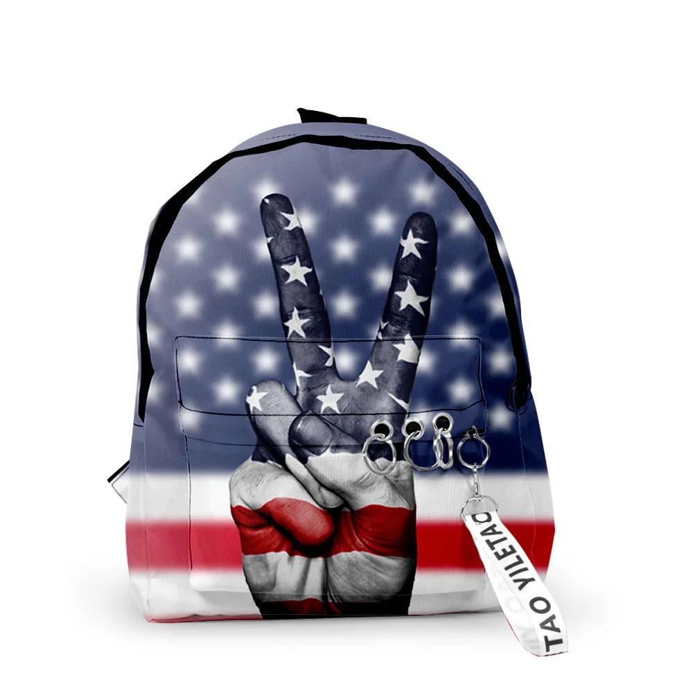 Trendy Youthful Star-spangled banner School Bags Notebook Backpacks 3D Print Oxford Waterproof Key Chain Small Travel Bags