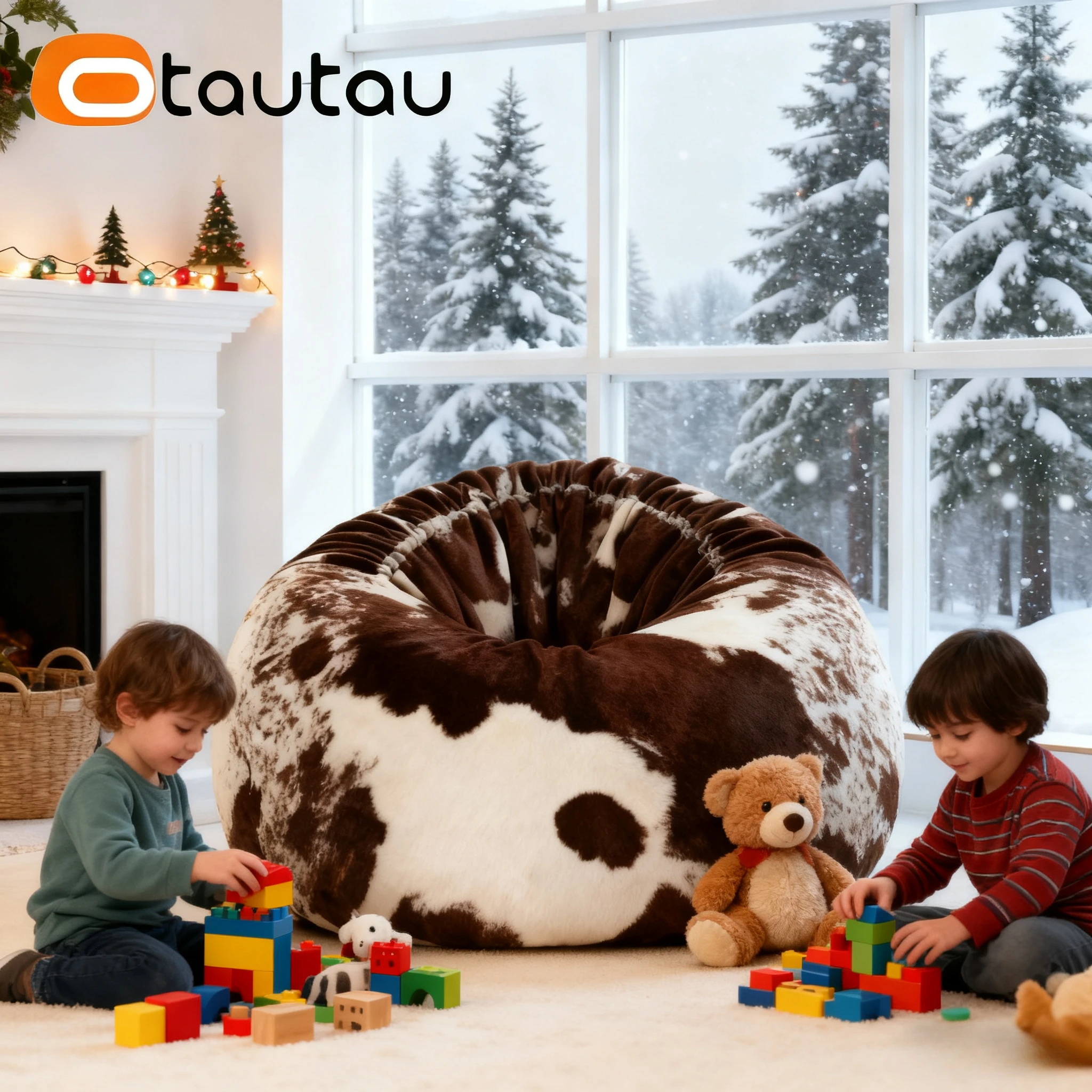 OTAUTAU Winter Faux Fur Bean Bag Cover Christmas Gfit DD162【No Filler Inside! You Need To Buy Filler By Yourself !】