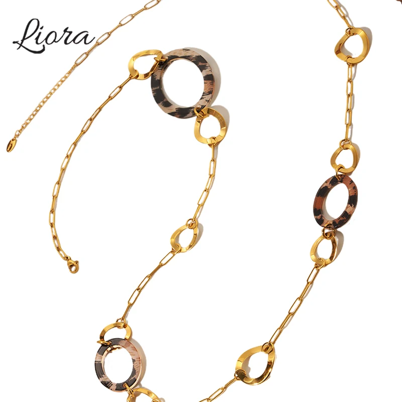 

Liora 80cm Square Acrylic Necklace Long Sweater Chain Stainless Steel Choker For Women Fashion Waterproof Gold Plated Jewelry