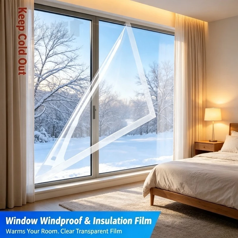 Window Insulating Thermal Film Transparent Windproof Cold Blocking Film Energy Saving Warm Window Cover Household Accessories
