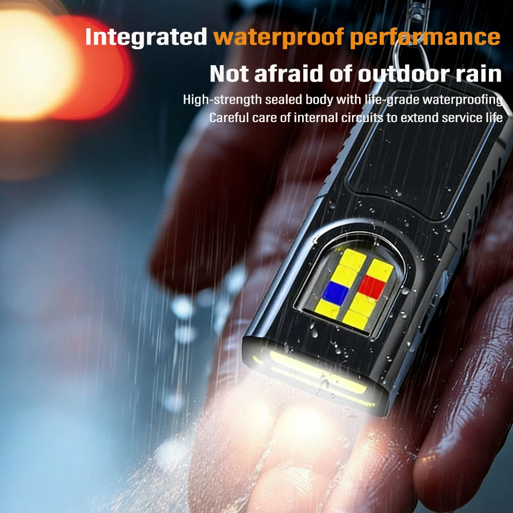 مصباح يدوي صغير متعدد الوظائف سلسلة المفاتيح مصباح يدوي USB قابلة للشحن مع COB ضوء العمل كيرينغ التخييم المشي مصباح الجيب
