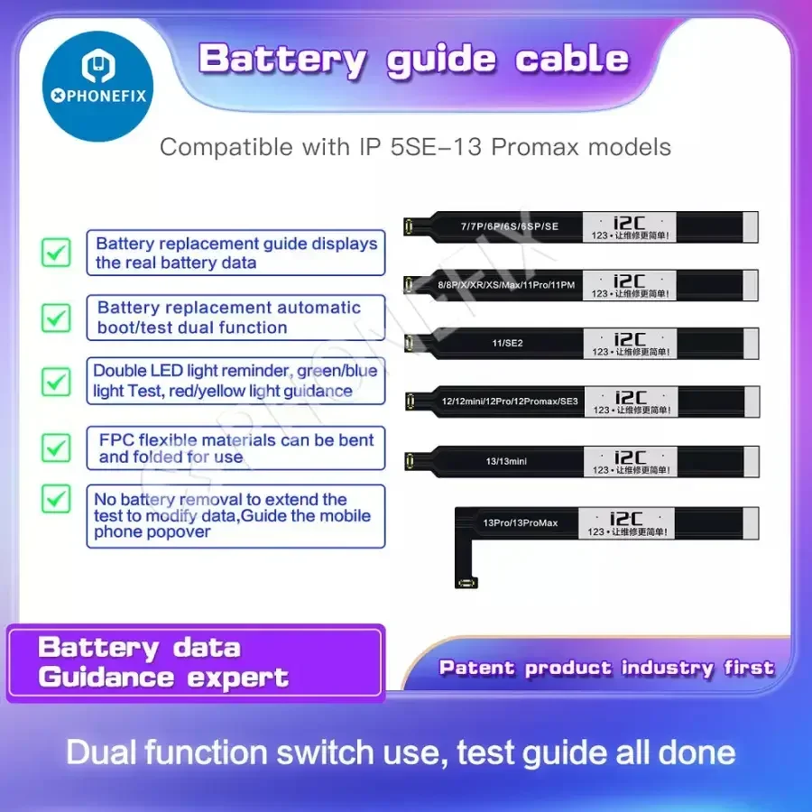 I2C Battery Test Lead Cable Booting Line for IPhone 5SE-13PM To Modify Battery Health Data Battery Pop-Up Issue Repair Tool Set