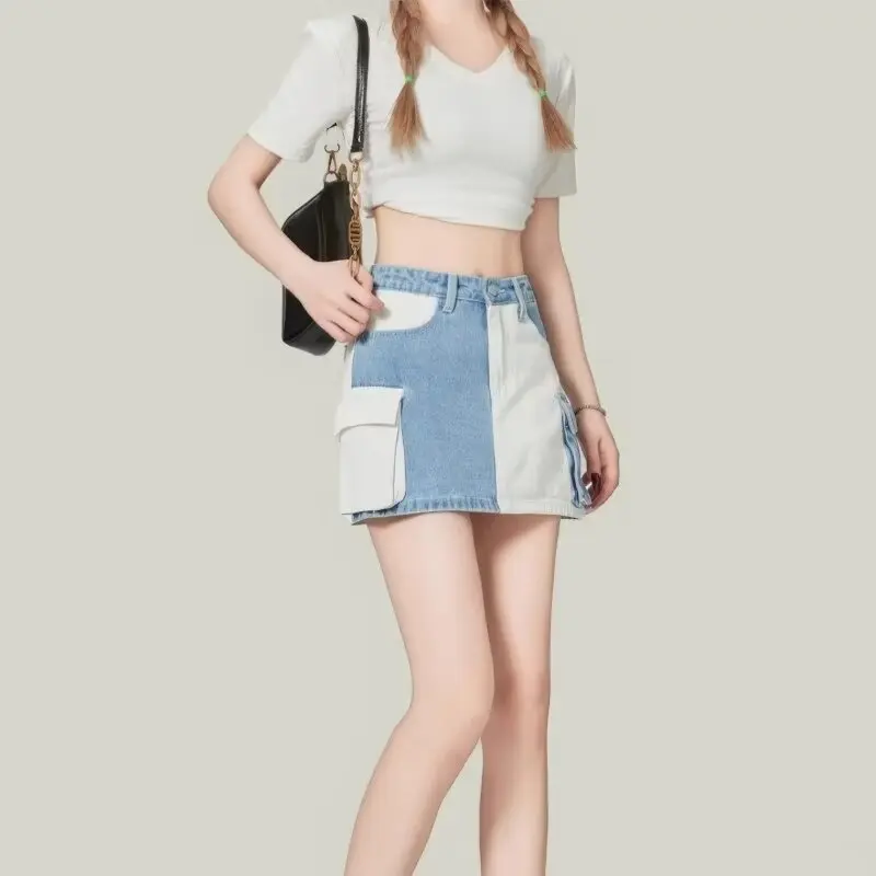 

Color Blocking High Waisted Versatile Short Skirt A-line Skirt Fashionable Korean High Waisted Slimming Short Skirt