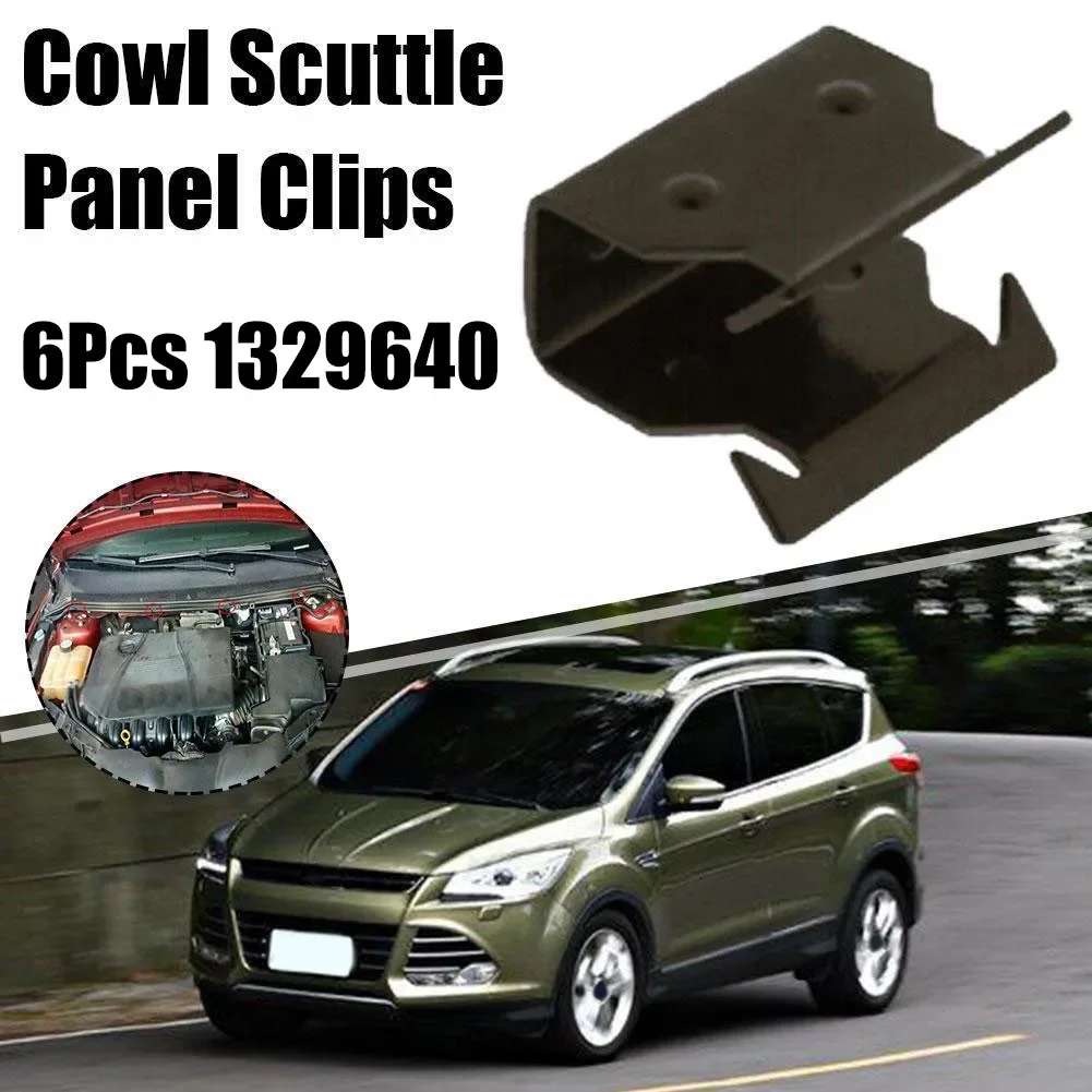 Black 6pcs Car Metal Clamps Cowl Scuttle Panel Trim Clips For Ford For Focus MK2 OEM Part Number 1329640 Accessories