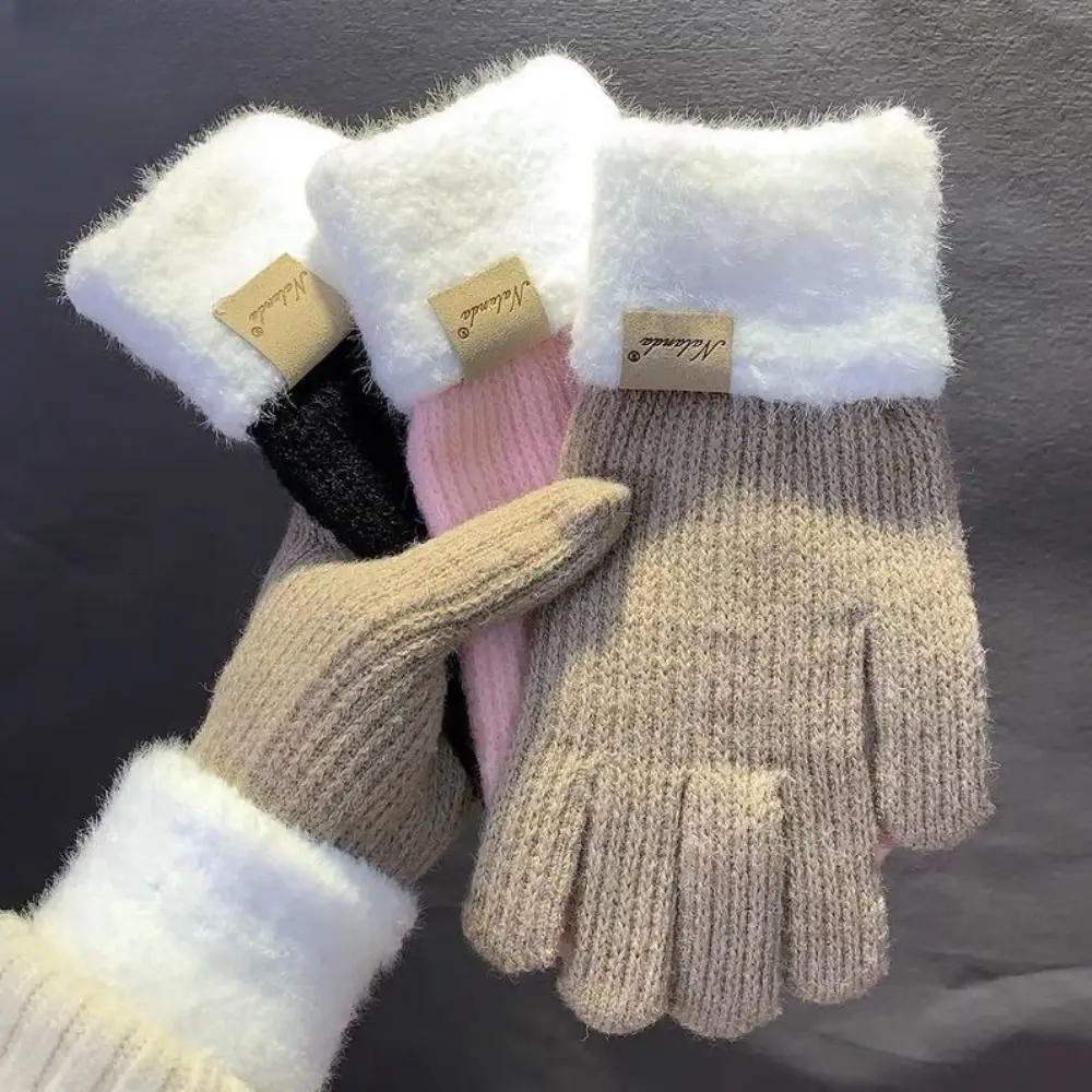 New Woolen Yarn Finger Gloves Touch Screen Missing two fingers Gloves & Mittens Keep warm Thick Women Mitts for Autumn