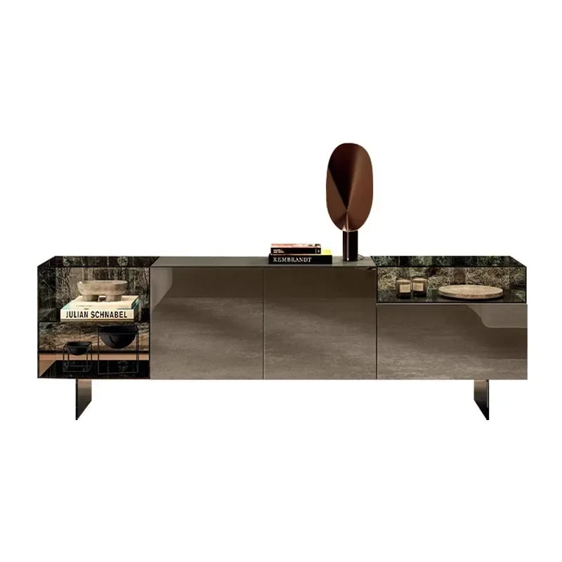 High-end marble side cabinet, light luxury and high-end feeling against the wall, modern designer glass locker for home use