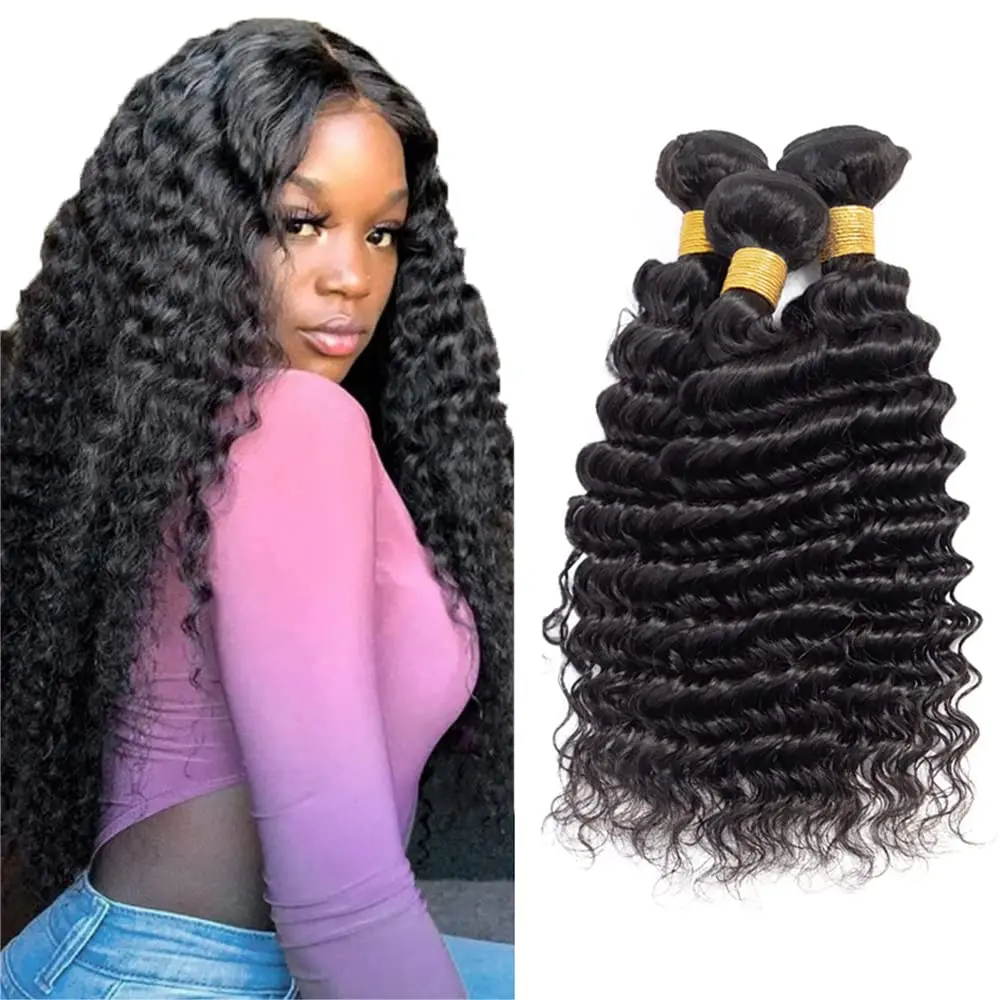 10A Grade Unprocessed Brazilian Virgin Remy Hair 3 Bundles Deep Curly Bundles Natural Black Color Hair Extensions