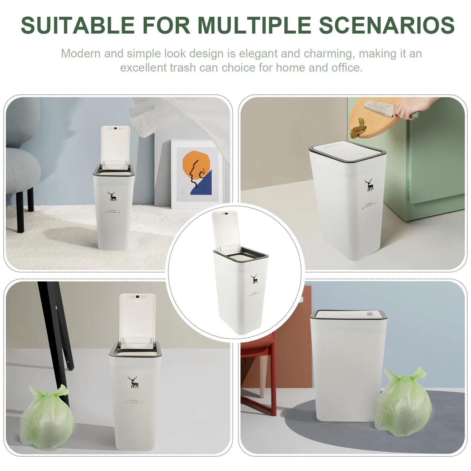 

Push Type Kitchen Bin Slim Plastic Trash Can with Lid Large Capacity Convenient Multipurpose Waste Storage Bucket for Home