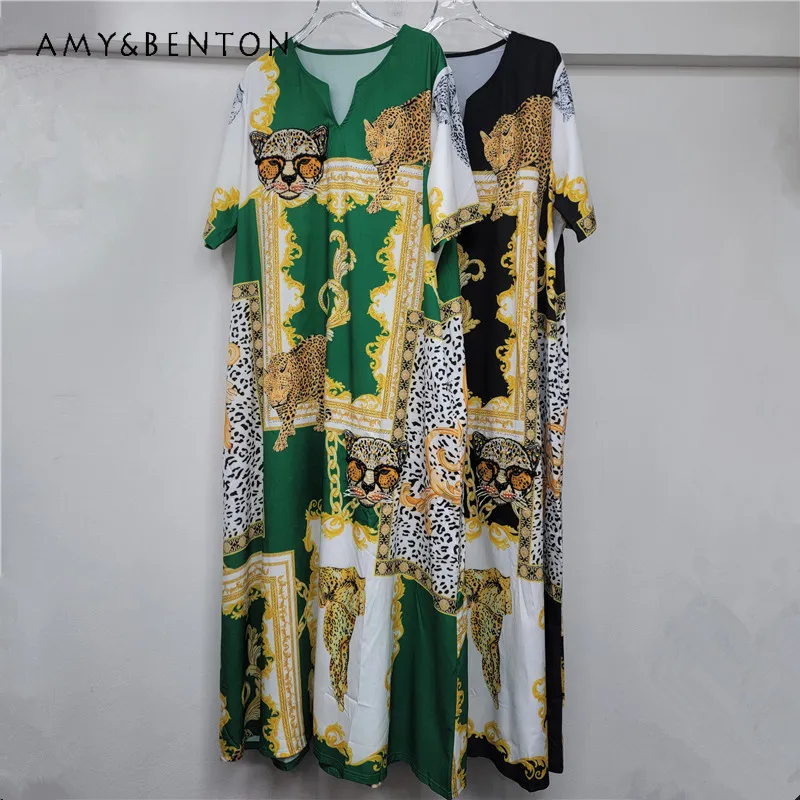 

2025 Autumn New Women's Kawaii Dress Loose Casual Cartoon Print Rhinestone Vestidos Fashion Slimming Vacation Style Long Dresses