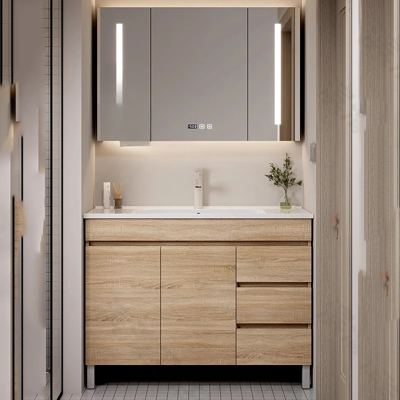 White Shelf Bathroom Cabinet Space Saver Nordic Toilet Drawers Bathroom Vanity Mirror Luxury Wood Meuble Salle De Bain Furniture