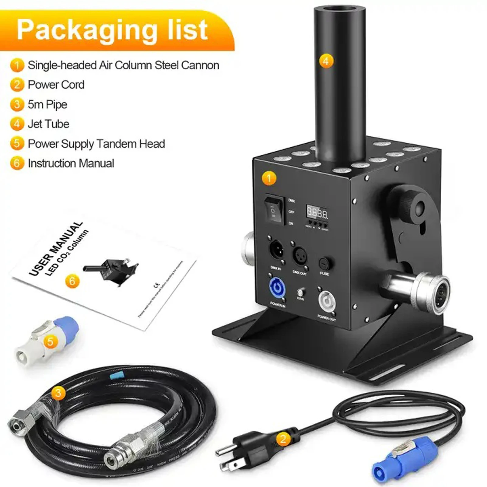 LED CO2 Fog Machine DMX512 Control Stage Smoke Machine Multi-angle Gas Column Fog Machine 6m Wąż do DJ Disco Bar Party Show