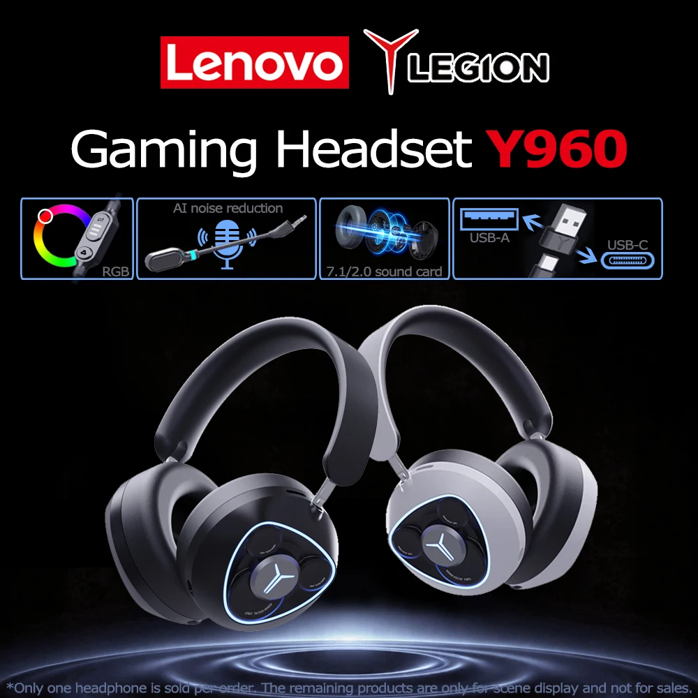 Lenovo Legion Gaming Headset Y960 USBA USBC Detachable Microphone HiRes RGB Lighting Noise Reduction Wire Control 7.1/2.0 Sound