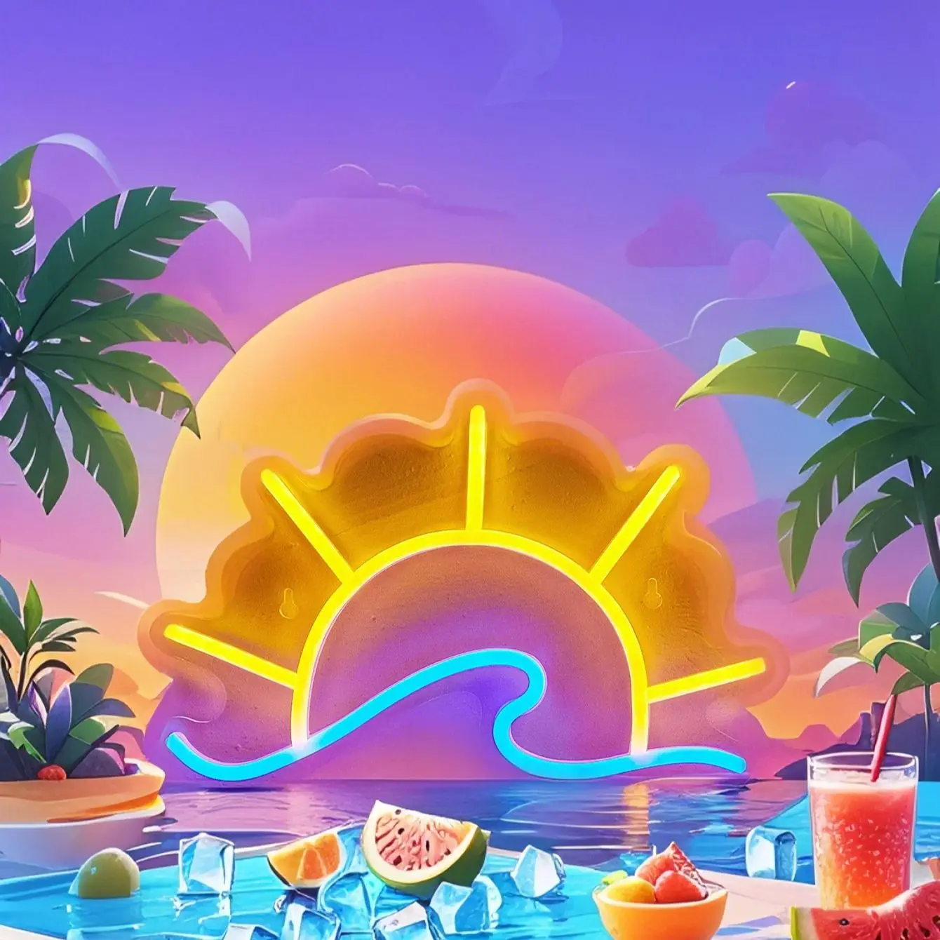 Chi-buy LED Neon Sun And Wave USB Powered Neon Signs Decor Lamp Signs Birthday Gift Wall Art For Bedroom Room Bar Shop