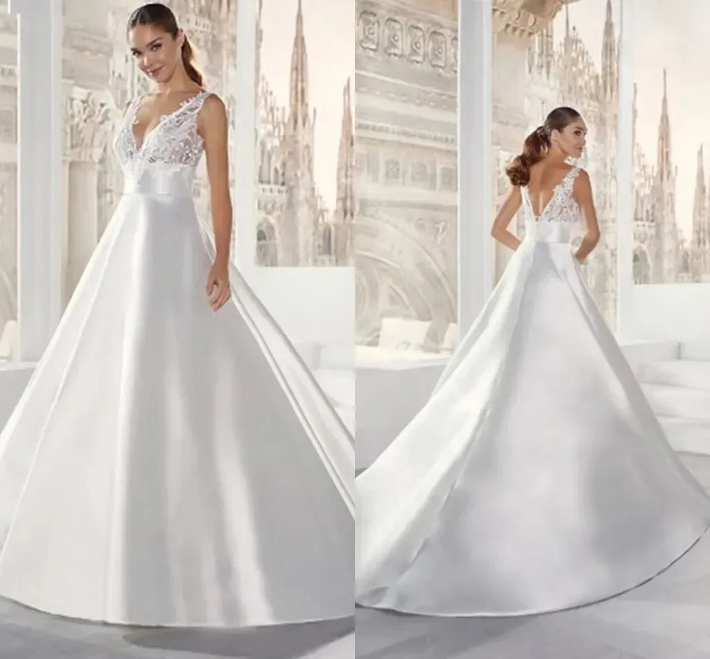 Vestido de casamento linha A com trem longo, simples e elegante, sexy, tamanho grande, personalizado, festa nupcial, 2024