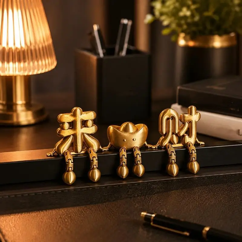 2/3-teiliges 3D-gedrucktes goldenes chinesisches Glücksornament-Set in Yuanbao-Form, perfekt für Zuhause, Büro, Kassentheke, als Geschenk zur Eröffnung. – Detail 6