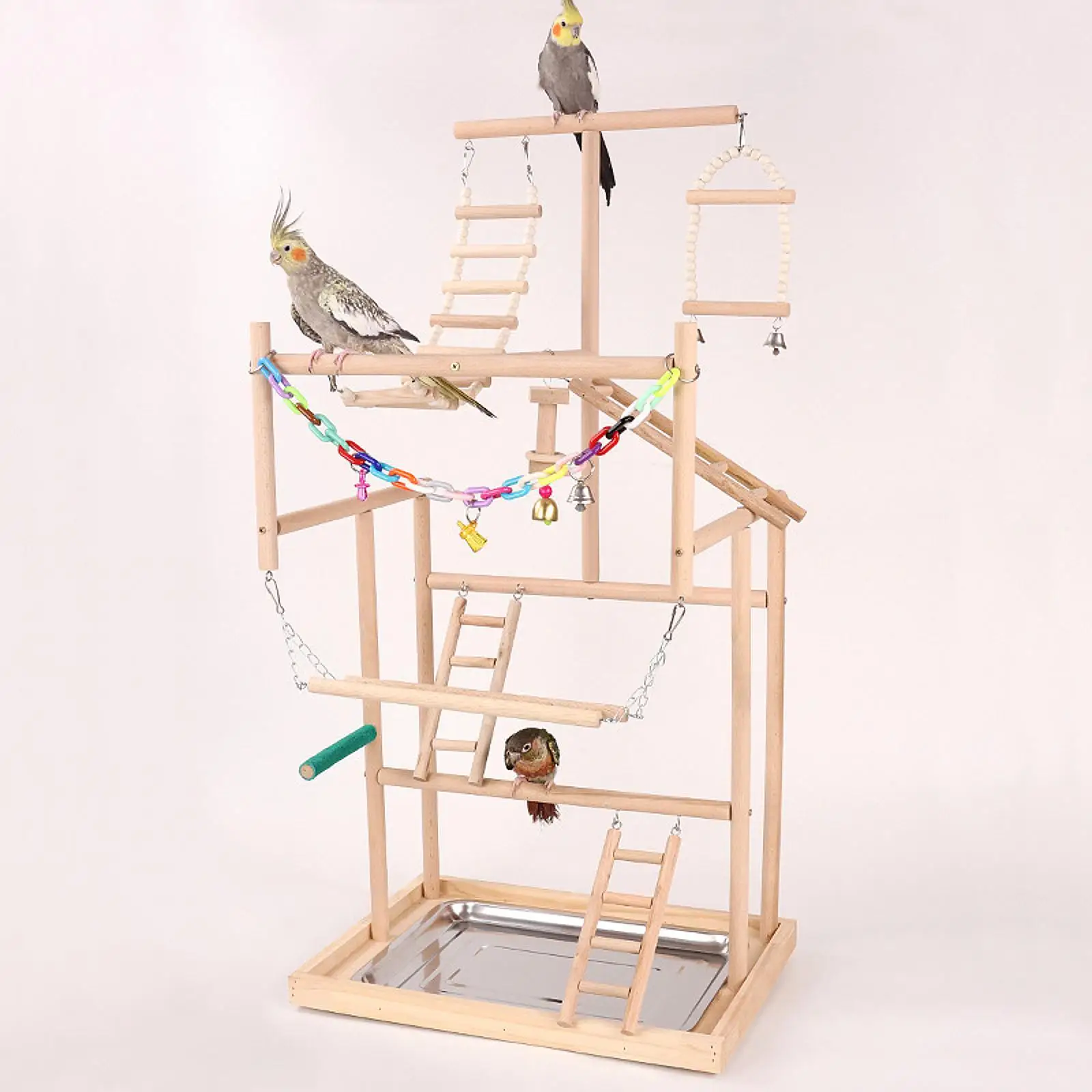 

Parrot Playground Parrot Perch Stand with Ladder Climb Cage Accessories Wooden Parrot Stand for Hummingbird Lovebird Parakeet