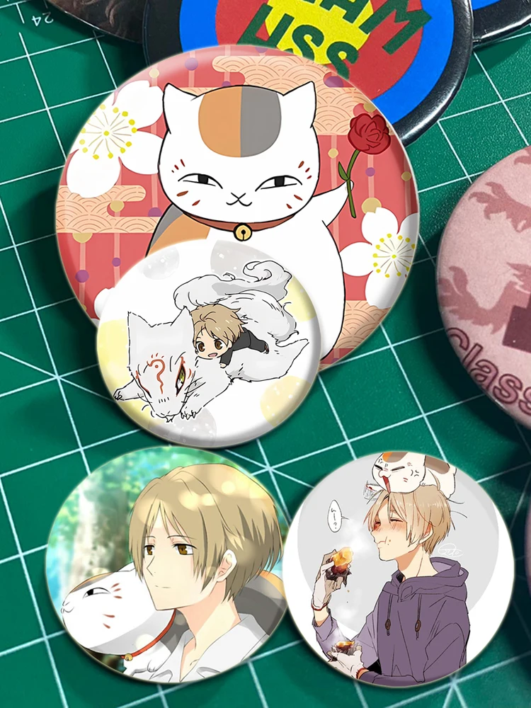 32/44/58MM Anime Natsume\'s Book of Friends Handmade Lapel Pins Round Soft Button Pin Creative Brooch Hat Jewelry Gifts