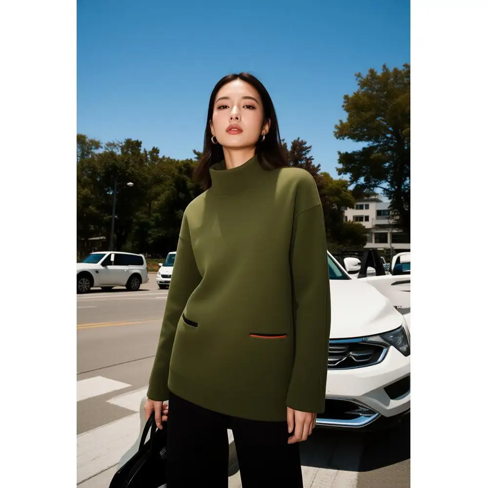 

Удобный свитер с высоким воротником и карманами доступен в пяти цветах, повседневный пуловер свободного кроя, мягкий и удобный женский.