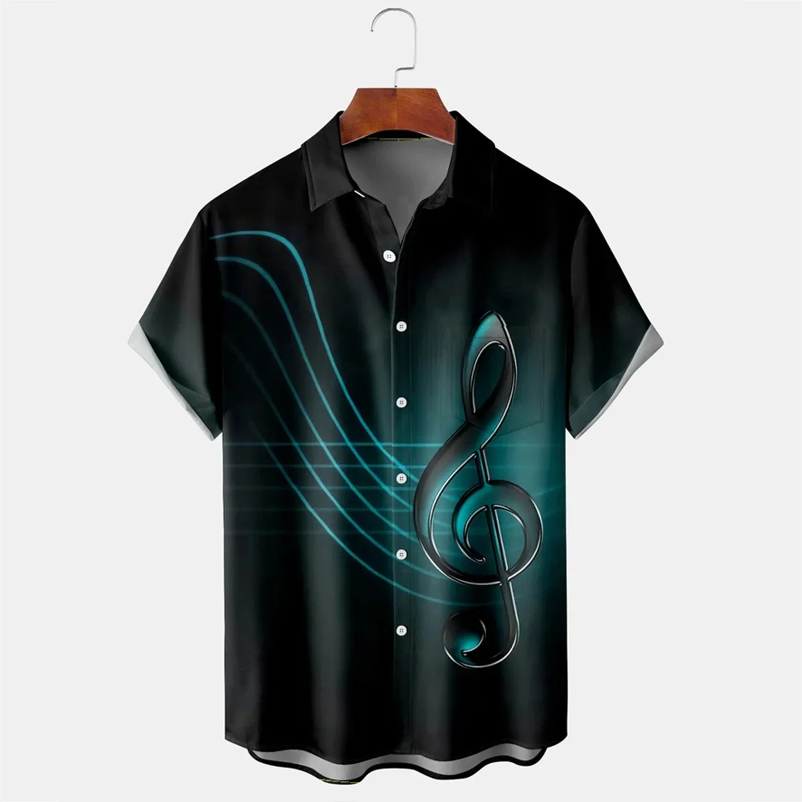 

Casual Shirt Men Plus Size Hawaiian Music Note Digital Print Men's Top Instrument Casual Short Sleeve Loose Breathable Tops